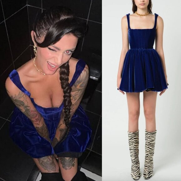 Silvia Astore Annie Ibiza Velvet Navy Blue Corset Square Neck Mini Dress IT 38/0 - Picture 12 of 14